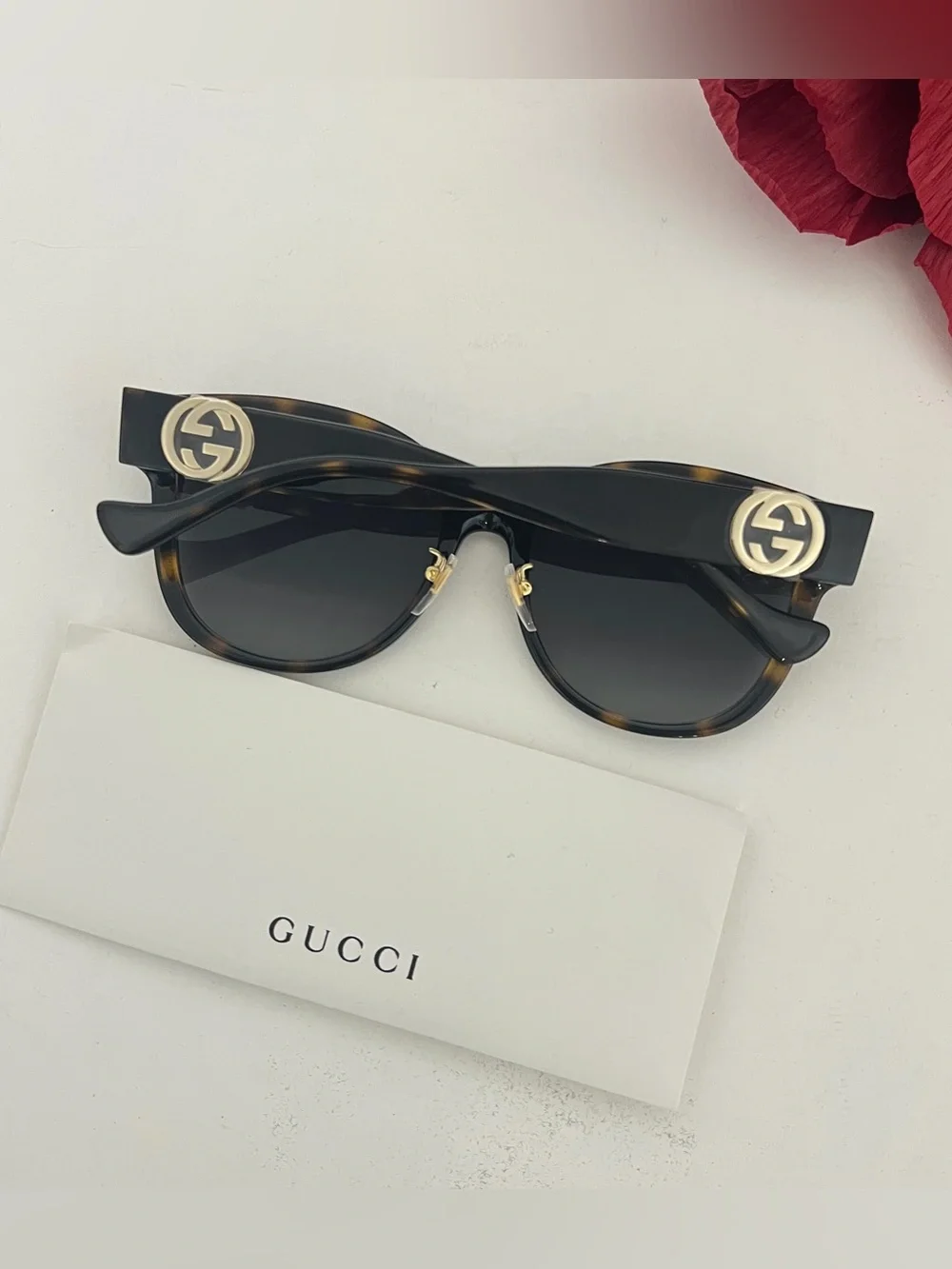 Gucci 56mm Square Sunglasses In Havana Gray New Without Case - Unisex - Reemoly